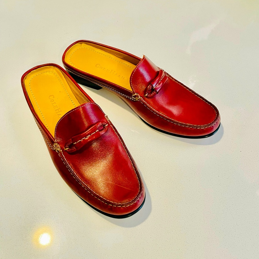 Cole Haan Red Leather Flat Loafer Mules
